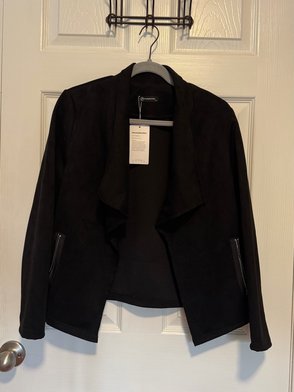 NWT PrettyLittleThing Black Draped Suede Open-Front Jacket